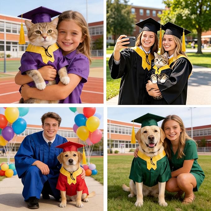 Personalized Cat Graduation Cap and Gown with Name Photo and Tassel, Custom Adjustable Pet Graduation Costume for Small Medium Large Cats Dogs Ceremony Photo Props