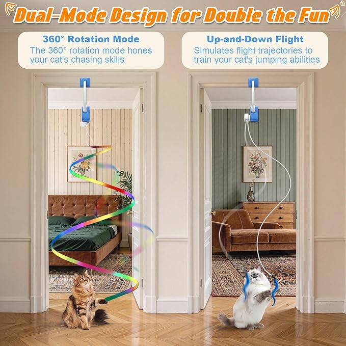 Automatic Interactive Cat Toy Rechargeable, Hanging Cat Toy, Cat Door Toy, Cat Enrichment Toys for Indoor Cats & Kitten, Doorway Electric Cat Teaser for Exercise, Boredom Relief & Fun Games