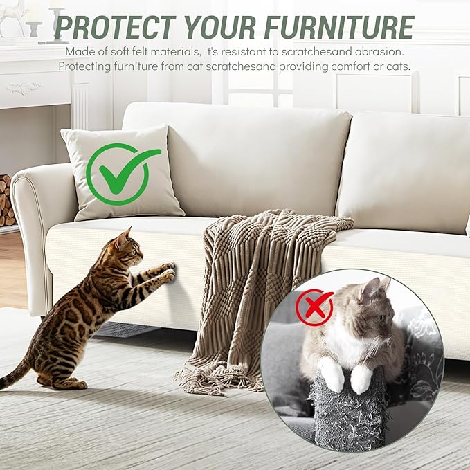 Anti Cat Scratch Couch Furniture Protector, Adhesive Cat Scratch Pad Deterrent for Furniture, DIY Climbing Cat Scratcher Couch Protector from Cat Claws Scratching for Indoor (offwhite,78.7x15.8In)