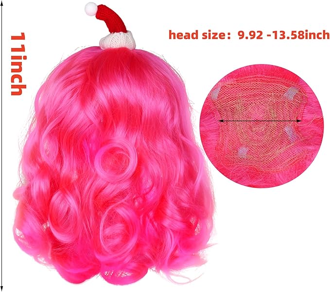 Christmas Dog Cat Pet Wig for Small Medium Large Dog Cosplay Costumes (Pink)
