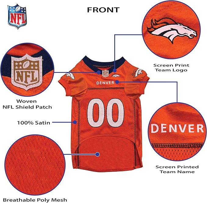 Pets First NFL Denver Broncos Dog Jersey, Size Medium, Football Shirt Costume for Pet, Dog Sports T-Shirt, NFL Team Clothing for Cats, Licensed Pet Apparel Available in 7 Sizes and 32 Teams