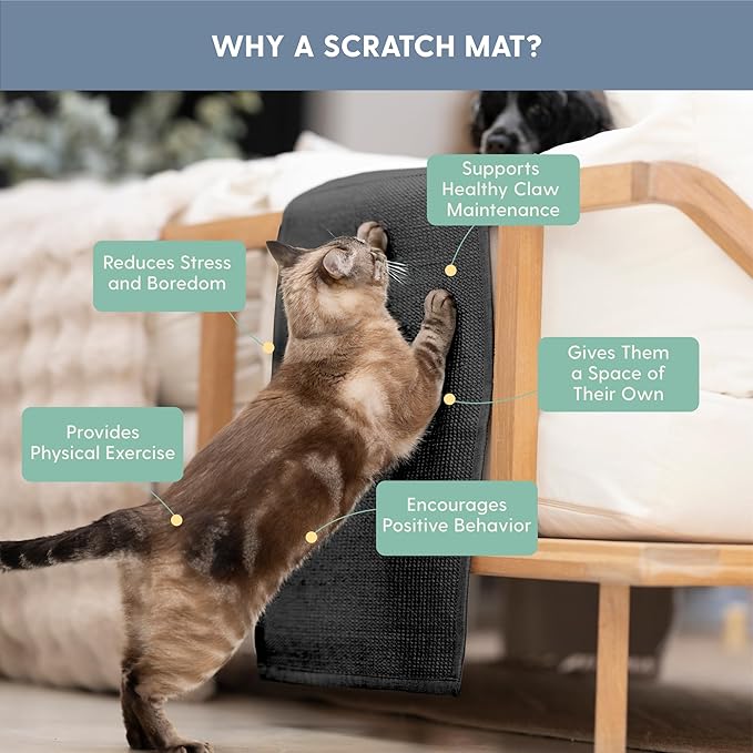 The Cat Ladies Cat Scratch Furniture Protector Mat - Couch Protector from Claws - Anti Scratch Furniture Protectors from Cats Scratching - Sisal Scratcher Pad - Dark Grey