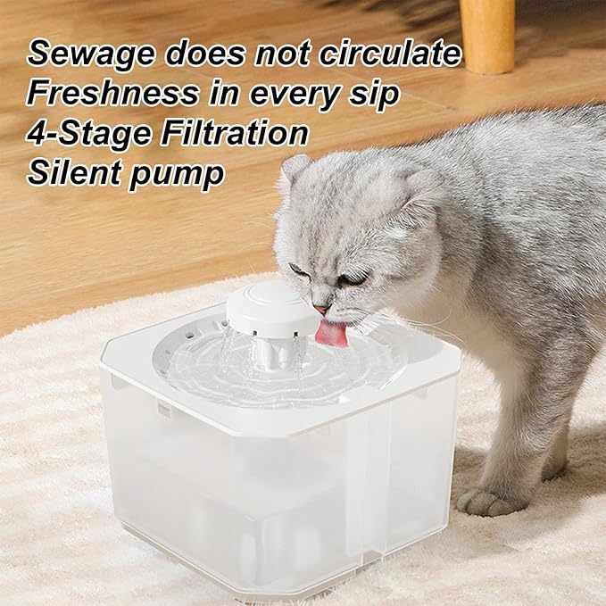 Cat Fountain - 2500ml Automatic Quiet Large Capacity Drinking Tool,Dog Water Dispenser - for Puppy Animal Travel Crate House Outside Feeding Tipping Night Hot Day Offices Indoor Home