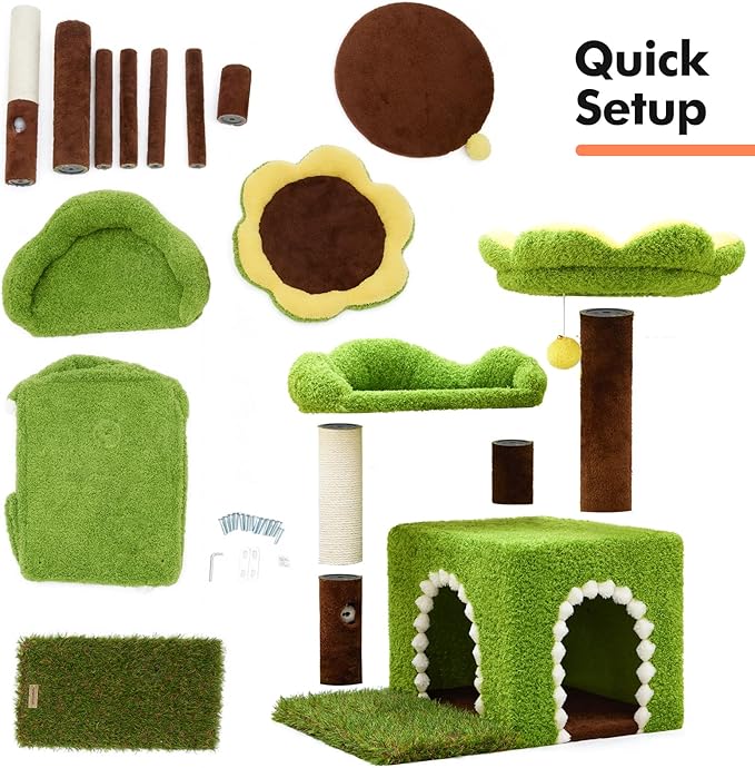 WOOCHPET Flower Cat Tree with Cat Condo for Indoor Cats, 29" Cat Tower with Sisal Scratching Post and Top Perch, 3-in-1 Multi-Level Cat Tower for Small Cats and Kittens