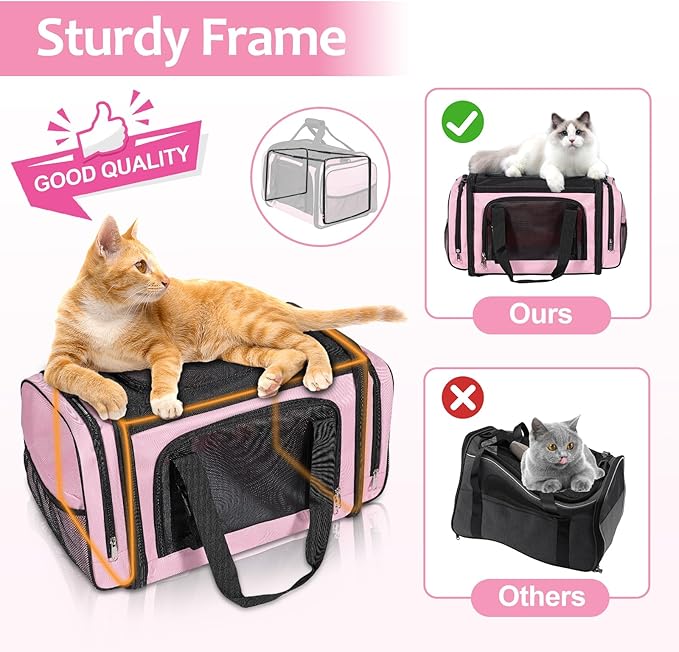 Discala Large Cat Carrier for 2 Cats, Pet Carrier, Dog Carrier for Small Dogs, Cat Carrier Soft, Collapsible Large Pet Carrier for Traveling Indoor and Outdoor Uses - Pink 23"x13"x13"