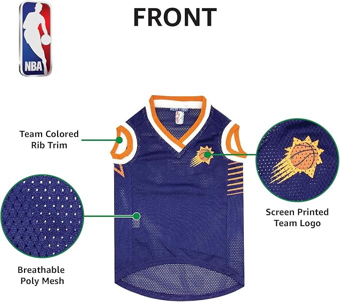 NBA PHOENIX SUNS DOG Jersey, X-Small - Tank Top Basketball Pet Jersey