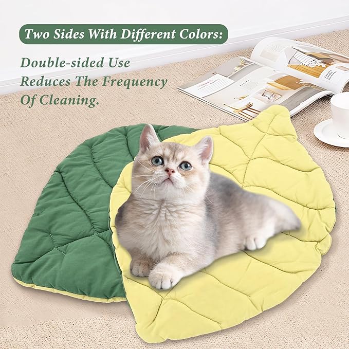 25.2 * 18.5 inch Pet Leaf Shaped Pad, Leaf Shaped Cotton Cats Bed Pad, Breathable Durable Easy to Clean, Cat Beds for Indoor, Cats Mat Bed for Cat and Small Dog Use in Floor,Sofa,Chair,Kennel