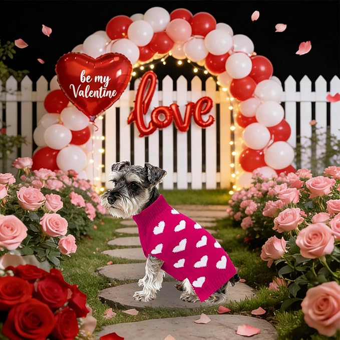 Valentines Dog Sweater, Knit Pet Small Dog Sweater Holiday Valentine’s Day Outfit Clothes for Small Medium Large Dogs Pets (Rose Red, Large)