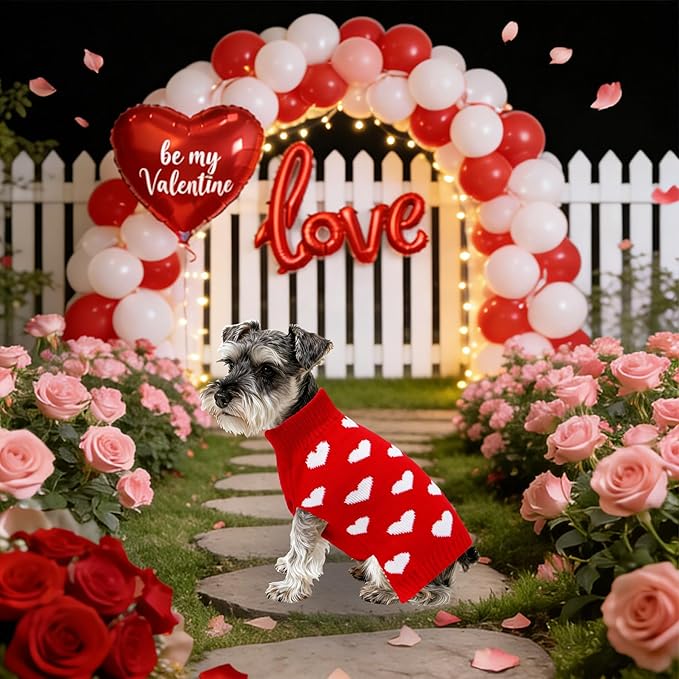 Valentines Dog Sweater, Knit Pet Small Dog Sweater Holiday Valentine’s Day Outfit Clothes for Small Medium Large Dogs Pets (Red, Large)