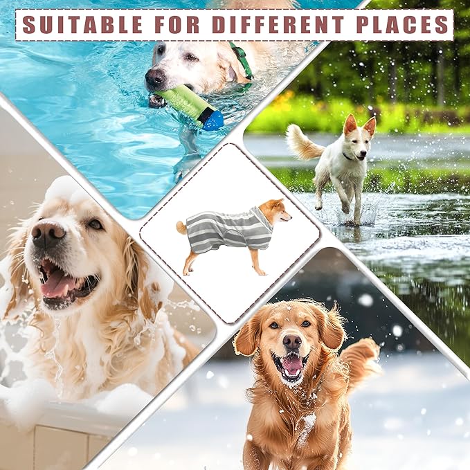 Fast Drying Dog Bath Robe, Super Absorbent Stripes Dogs Towel, Adjustable Warm Keeping Pet Puppy Bath Supplies (Grey, S)