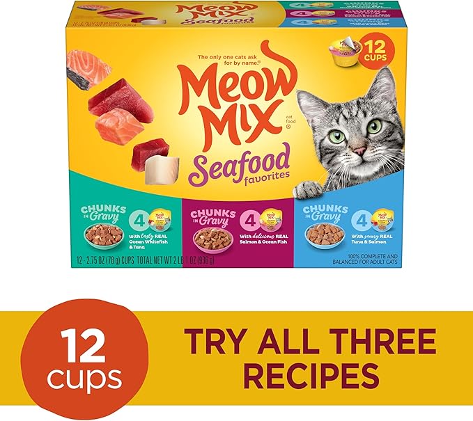 Meow Mix Savory Morsels Seafood Favorites Variety Pack, 2.75 oz Can (12 Pack)