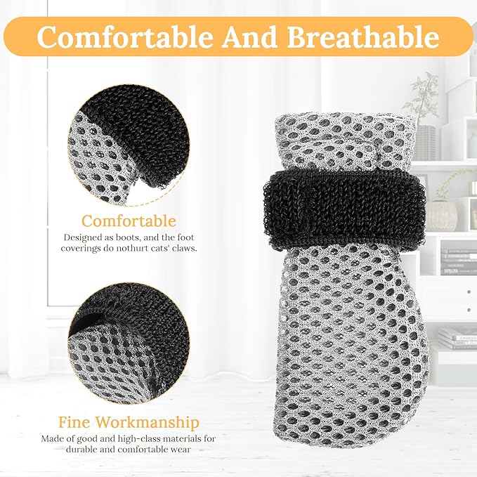 4 Pcs Cat Boots Anti Scratch Mittens Gloves Adjustable Cat Claw Protectors Foot Covers Mesh Breathable Cats Shoes to Prevent Scratching for Pet Bathing Feeding Cutting Nail Trimming