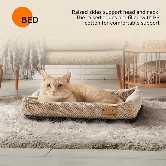 MOHAYA 2-in-1 Pet Bed-M & Scratch Pad for Cats and Dogs – Breathable Jute & Cotton Dual-Layer Design, Durable Eco-Friendly Cat Lounger & Dog Bed with Cooling Comfort for Summer – Washable, Non-Slip