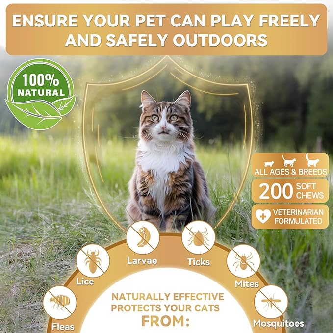 WEALLIN Flea and Tick Prevention Chews for Dog&Cats, Flea and Tick Prevention for Dogs, Flea and Tick Prevention for Cats, 200 Soft Chews, Chicken Flavor, Natural Flea and Tick Treatment