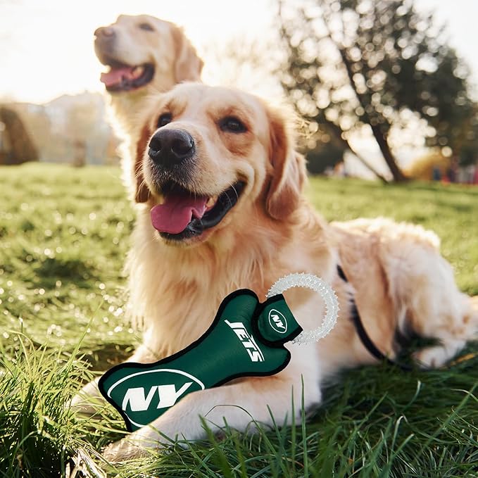 Pets First NFL New York Jets Dental Dog TUG Toy with Squeaker. Tough PET Toy for Healthy Fun, Teething, & Cleaning Pet's Teeth & Gum, Team Color