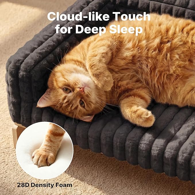 Veehoo Elevated Dog Bed Medium Size Indoor, Wood Furniture Style Dog Couch Sofa with Removable Washable Cover, Cute & Fluffy Large Cats Bed Furniture for Home