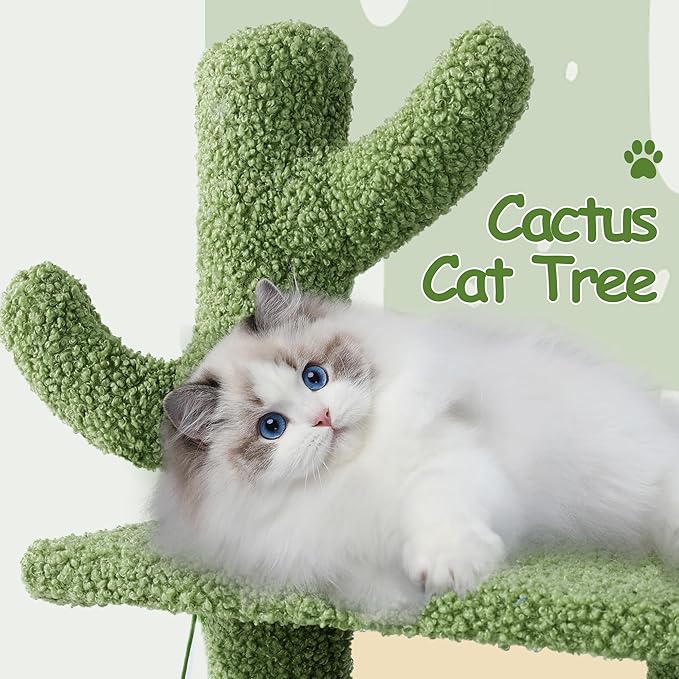 HOMBYS Cautus Cat Stairs for Old Cats & Dogs, Pet Steps for High Beds, Couch & Window,Vertical Cautus Green Cat Tree with Dangling Balls for Indoor Pets Climbing Playing, Holds Up to 150 Lbs,