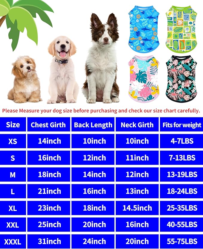 PET SHOW 4 Pack Dog Hawaiian Shirts for Small Doggies UPF 50+ UV Sun Protection Summer Cool Clothes Tank Top Floral Puppy Kitten Cats T-Shirts Pet Holiday Party Sleeveless Vest Boy Girl(X-Small)
