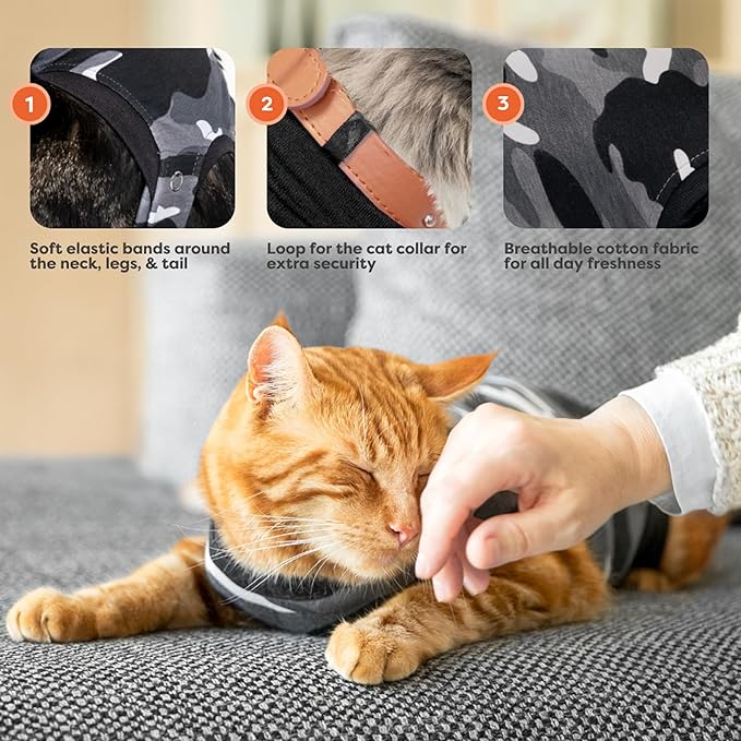 Suitical Recovery Suit Cat, XX-Small, Black Camouflage