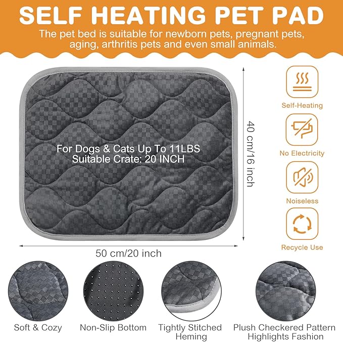 Tujoe 4 Pack Self Warming Cat Mat Self Heating Cat Pad Warm Thermal Pet Bed Washable Dog Crate Pad Body Heat Dog Bed Mat Blanket Non Slip Bottom for Outdoor Indoor Pets(Grey,16 x 20 Inch)