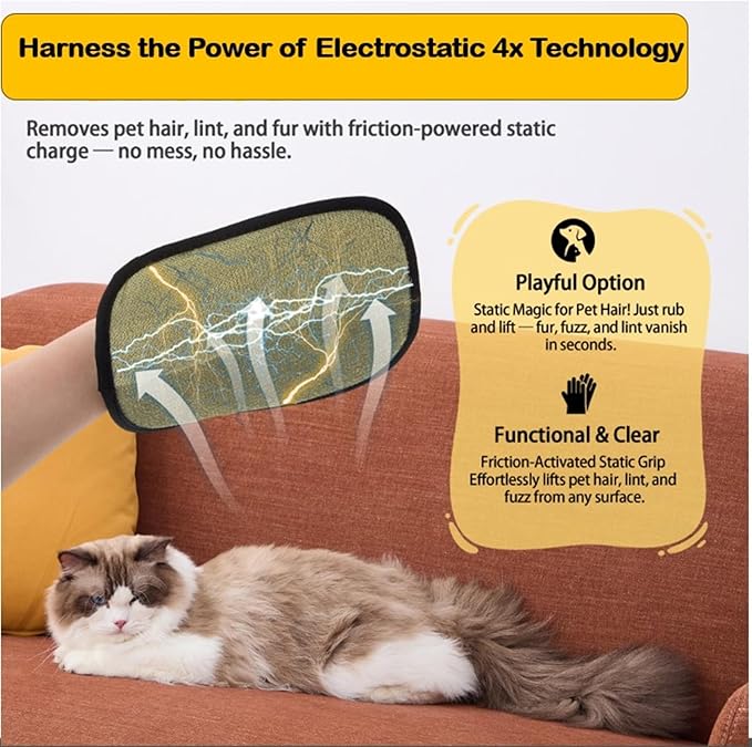 Pet Hair Remover Glove for Dogs & Cats – Grooming Glove, Reusable Fur Removal Tool for Furniture, Couch, Carpet & Car – Easy Pet Hair Cleaning Mitt, (1Pcs Black)