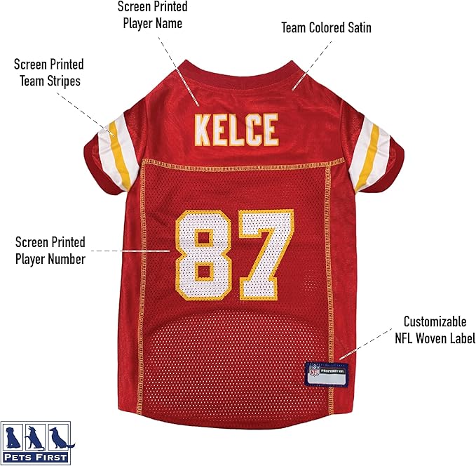 NFLPA Travis Kelce PET Jersey, NFL Dog Shirt, Size X-Large, Kansas City Chiefs Mesh Jersey for Dogs