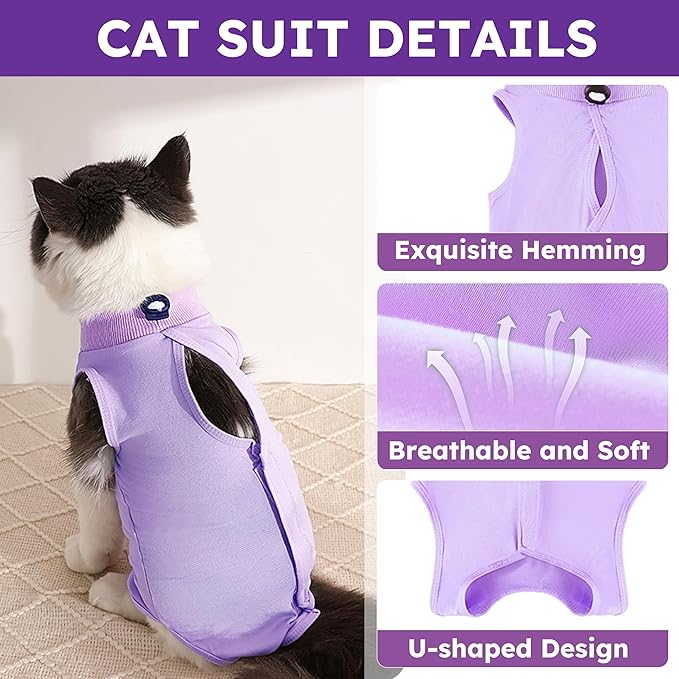 Hpetppy Cat Recovery Suit, Breathable Cat Surgery Recovery Suit Female, Cat Onesie for Cats After Surgery Spay Surgical Abdominal Wound Skin Diseases Cone of Shame Alternative Purple(M)