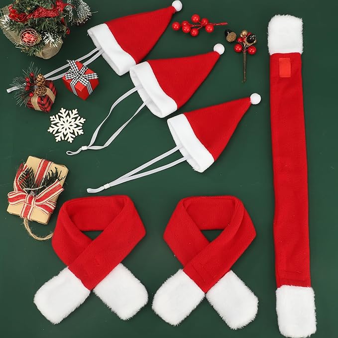 6 Pcs Christmas Santa Hat with Scarf Pet Costume Set Holiday Outfit Costumes Pets Santa Hat Scarf Set for Pet Small Cat Dog Puppy Christmas Party Costume Dress Up Supplies