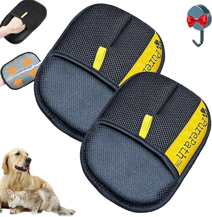 Hair Remover Glove, Electrostatic Pet Hair Remover Glove for Dogs and Cats, Cat Hair Removal Brush, Pet Grooming Supplies for Clothing, Couch, Carpet, Car Seat, Bed, Laundry (2Pc)