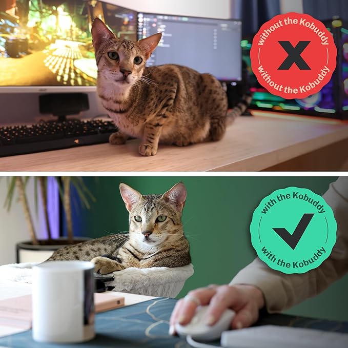 V2 Cat Desk Bed - Soft Faux Fur Fabric, Steel Frame - Adjustable, Shelf Bed for Indoor Cats - Perfect Cat Hammock for Your Desk – Supports up to 50lbs - Unique and Modern Furniture