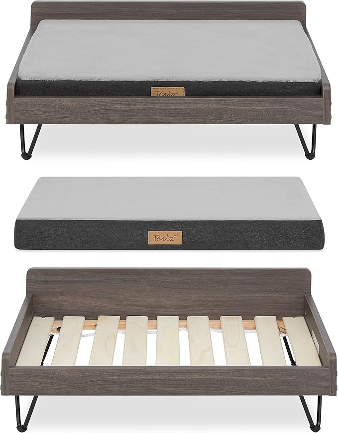Wooden Dog Bed and Dog Couch with Water-Resistant and Calming Mattress, Small to Medium Elevated Pet Bed, Greenguard Gold Certified, Dog Beds & Furniture, Chase - TailZzz