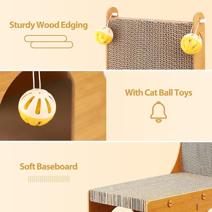 YEMOO Cat Scratcher, Cat Scratching Board, L Shaped Vertical Cat Scratcher for Wall and Couch Protection, Cat Cardboard Scratcher with 4 Ball Toys for Indoor Cats