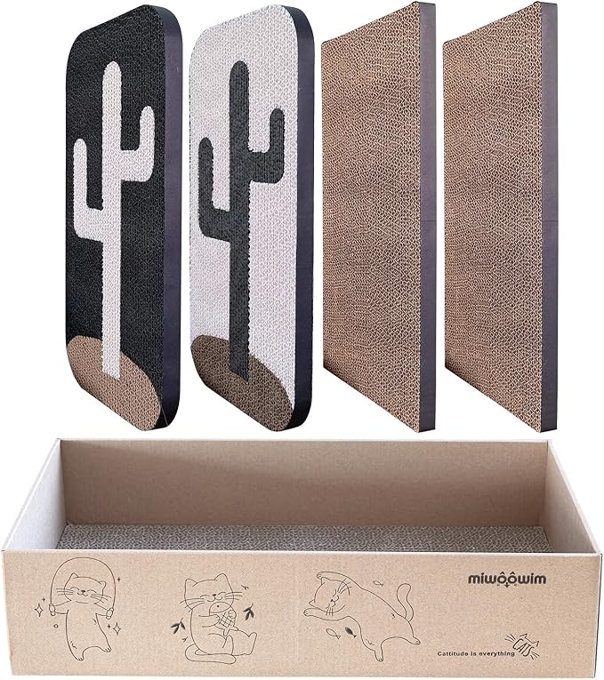 Miwoowim 4 Pcs Cat Scratcher Wall Mounted Scratch Pad +Cat Scratcher Box Door Cat Nail File Scratcher for wall Modern Cute Cardboard Vertical Cat Scratching Post, Furniture Protector