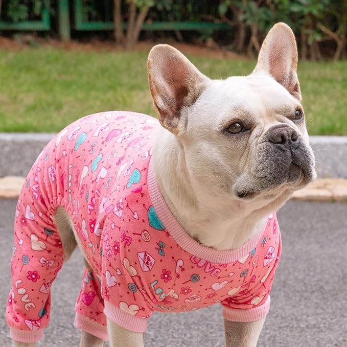 CuteBone Dog Valentine's Day Pajamas Puppy Onesies Small Dogs Soft Pjs Coat Cat Apparel Comfy Pet Clothes Outfit Doggie Bodysuit P216L