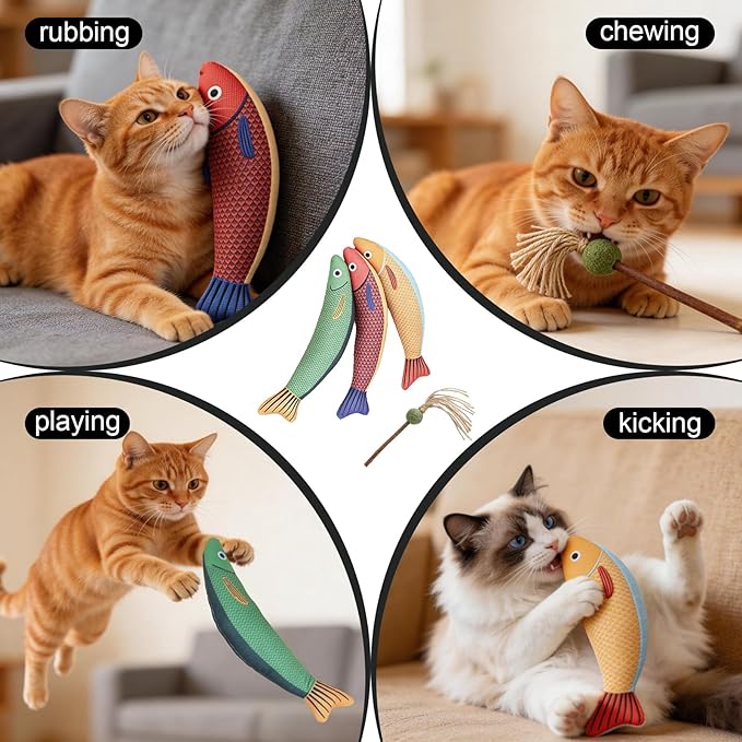 Autumn Knife Fish Cat Toy, 4 Pack Catnip Toys, Interactive Crinkle Toys for Bored Indoor Adult Cats & Kitten Soft and Durable Cat Chew Toys for All Breeds