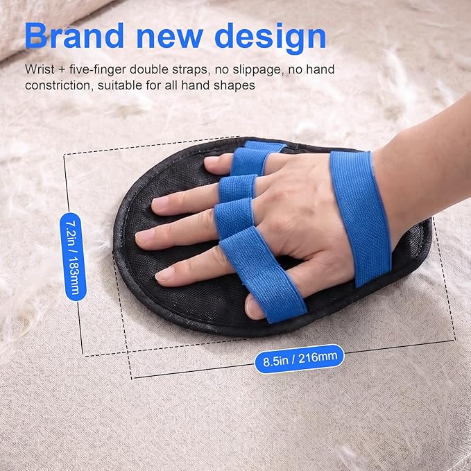 Upgraded Five-Finger Electrostatic Pet Hair Removal Gloves, Reusable Cat & Dog Hair Remover for Couch, Furniture, Carpet, Car Seat, Clothing - Magic Brush Pet Grooming Glove (Blue)