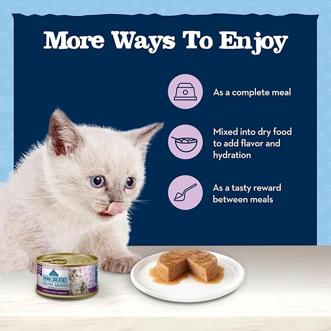 Blue Buffalo Baby Blue Natural Kitten Wet Cat Food, Healthy Growth Formula with DHA, Chicken Recipe Multi-Pack, 3-oz Cans (24 Count)