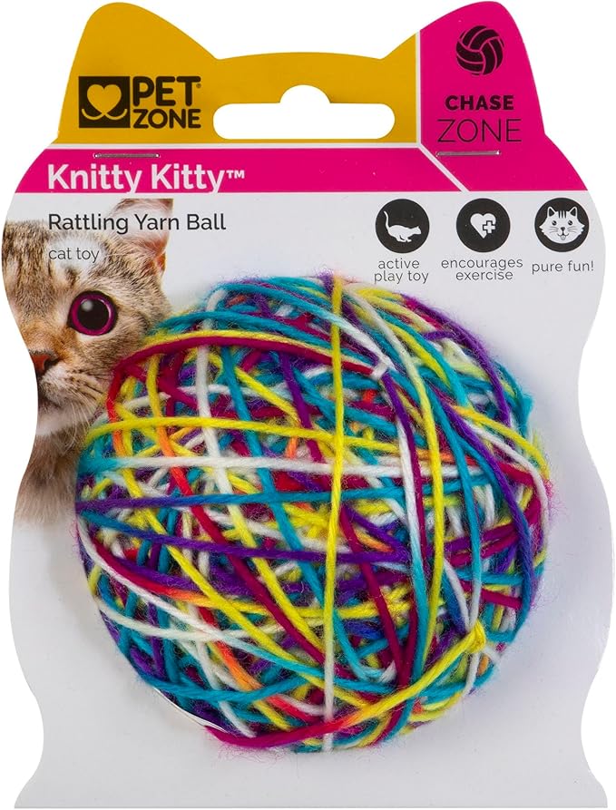 Pet Zone Rattling Colorful Yarn Ball Cat Toy For Exercise and Active Play, Pack of 1