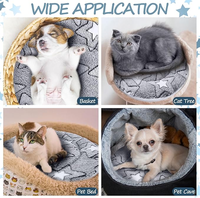 VitalCozy 2 Pack Self Heating Cat Pad Self Heating Cat Bed Machine Washable Heat Pet Mat Reversible Body Thermal Warm Round Dog Bed Crate Blanket for Feral and Indoor Cats(12'',Double Star)