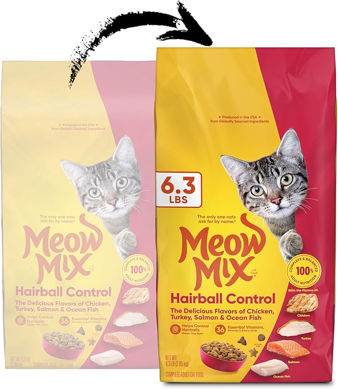 Meow Mix Hairball Control Dry Cat Food for Adult Cat, 6.3 lb. Bag