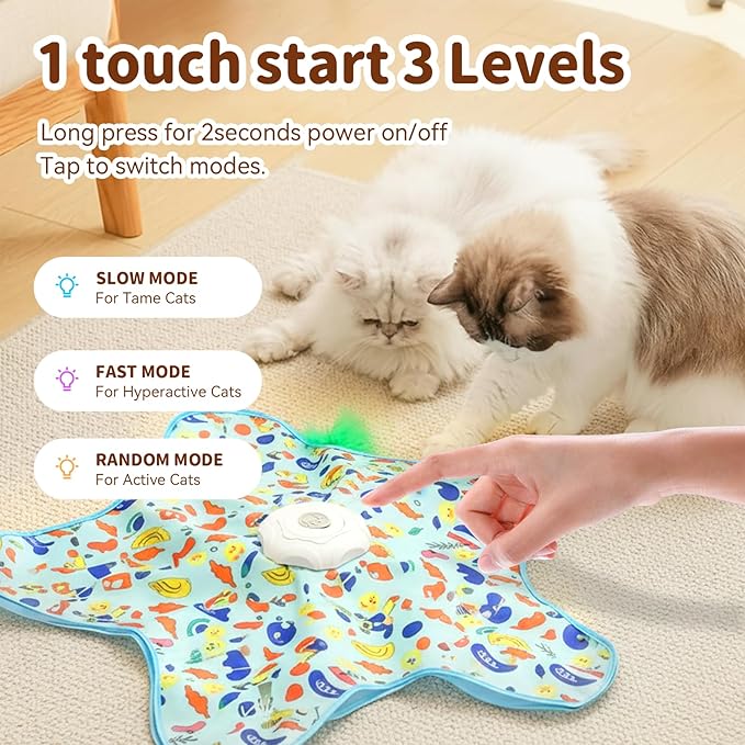 Interactive Cat Toy for Indoor Cats, Rechargeable Touch Activated Hide and Seek Cat Toys, Automatic Moving Concealed Wand Feather Toy for Bored Indoor Kitten Adult Cats, Real Bird Squeaky Green