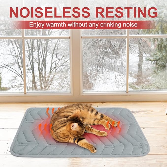 BEAUTYZOO Self Warming Cat Bed Mat, Self Heating Dog Pad for Indoor Outdoor Pet House, Heated Thermal Warmer Cat Blanket for Kitten Puppy Washable Non-Slip Chew Proof, 2 Pack 16 x 20 Inches Light Grey