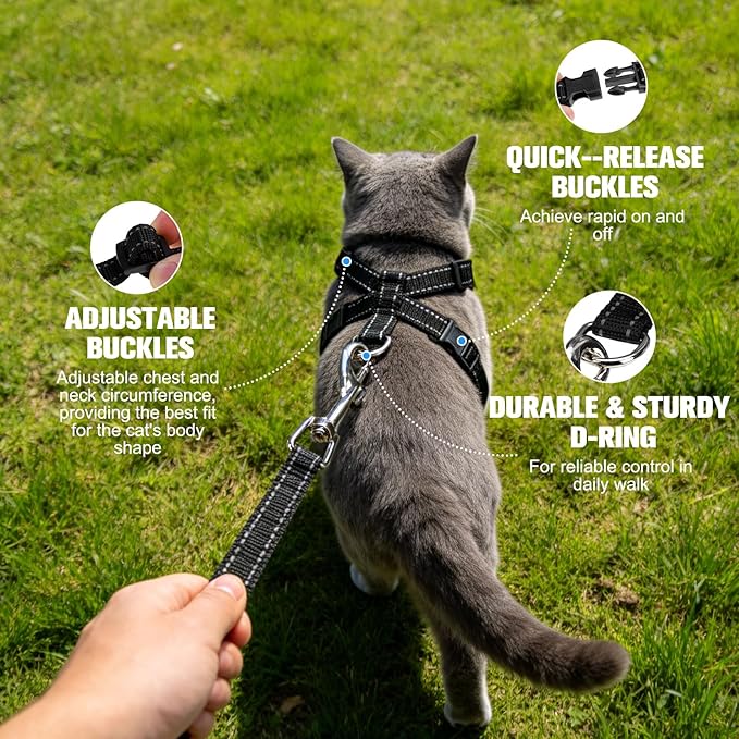 EXPAWLORER Escape Proof Cat Harness and Leash Set - Soft Breathable Vest Harness with Adjustable for Kitten Puppy Outdoor Walking Travel, Reflective Harnesses for Small Medium Large Cats, Star-Moon S