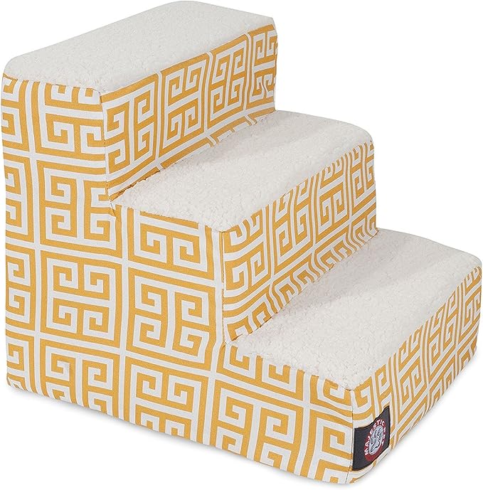 Majestic Pet 3 Step Portable Dog Stairs for Small Dogs to get on Bed Supports 250 lbs or Less – Dog Steps for High Bed with Machine Washable Cover –Pet Stairs for Cats Towers Yellow