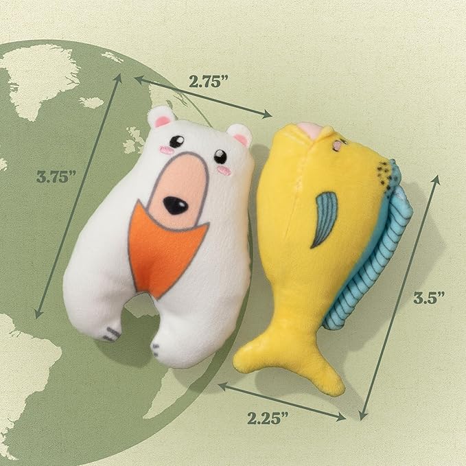 Cat Toys | Plush Mahi Mahi & Polar Bear Stuffed Animal for Cats, Value 2-Pack | Eco Friendly Interactive Cat Toys for Indoor Cats