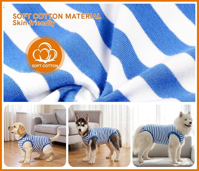Dog Surgery Recovery Suit Dogs Neuter Spay Female Male Protective Clothes, Blue White M
