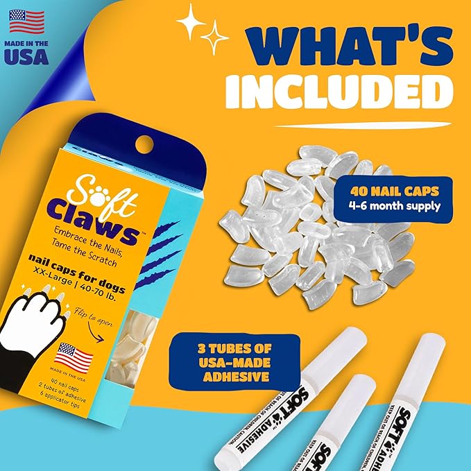 Soft Claws Nail Caps for Dogs with Non-Slip Design Made in USA - 40 Dog Nail Covers for Long-Lasting Protection of Floors and Furniture - Gold, XX-Large