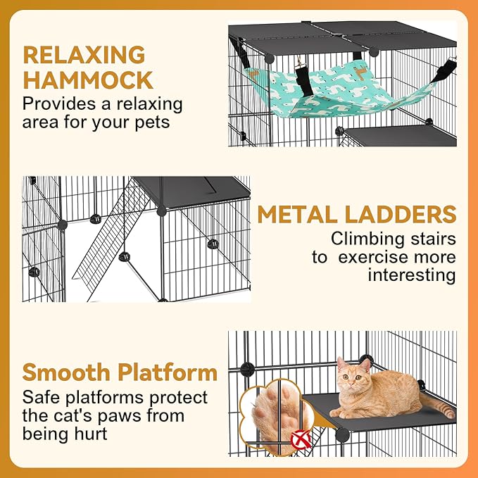 VISCOO Cat Cage, 4-Tier DIY Cat Enclosures Catio, Cat Playpen Indoor & Outdoor with Hammock, Detachable Metal Wire Kennel Cats Crate, 2x2x4 Exercise Place for 1-3 Cats/Kitten