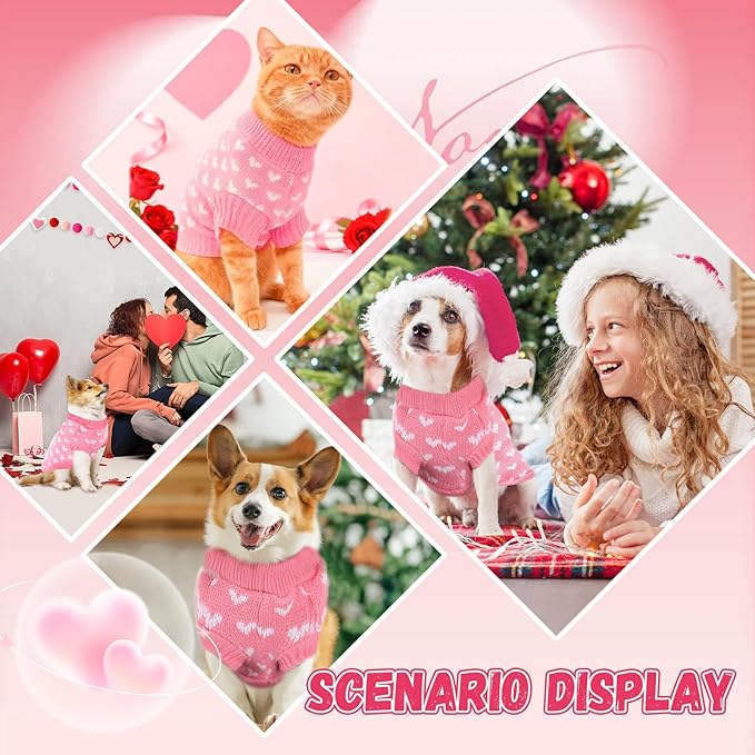 Heart Knit Pet Sweater, Warm Pullover Winter Clothes for Small and Medium Dogs Cats, Soft Puppy Outfit for Cold Weather, Christmas, Valentine's Day (Pink, L (Fit 8–9 lbs, Chest 13–14", Neck 10–11"))