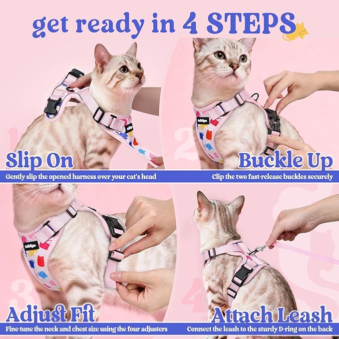 rabbitgoo Cat Harness and Leash for Walking, Escape Proof Soft Adjustable Vest Harnesses for Cats, Easy Control Breathable Reflective Strips Jacket, Purrty Pink, XXS